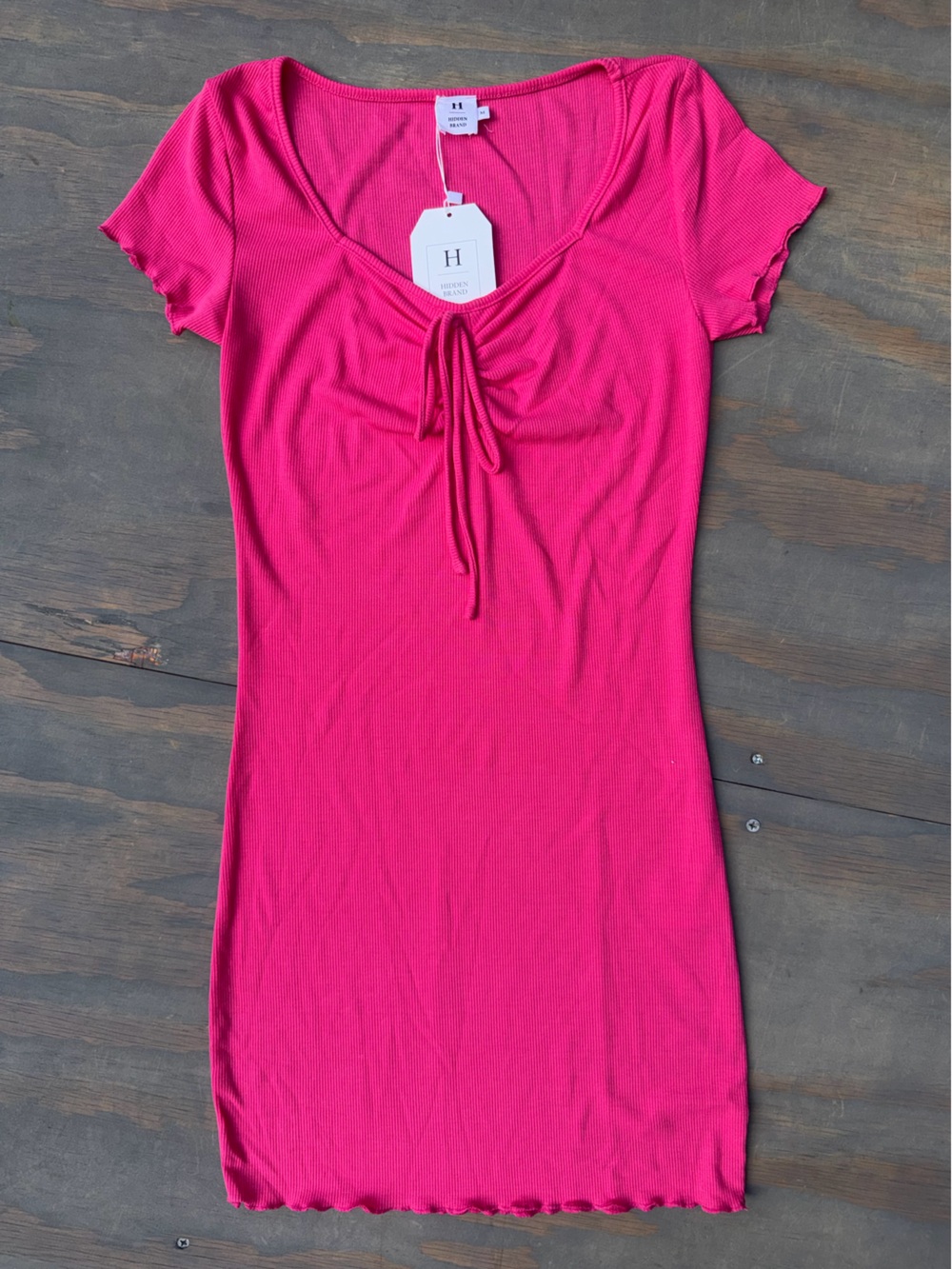Hidden Brand Women’s Fuchsia Drawstring Front Ribbed knit dress 💓 NWT medium